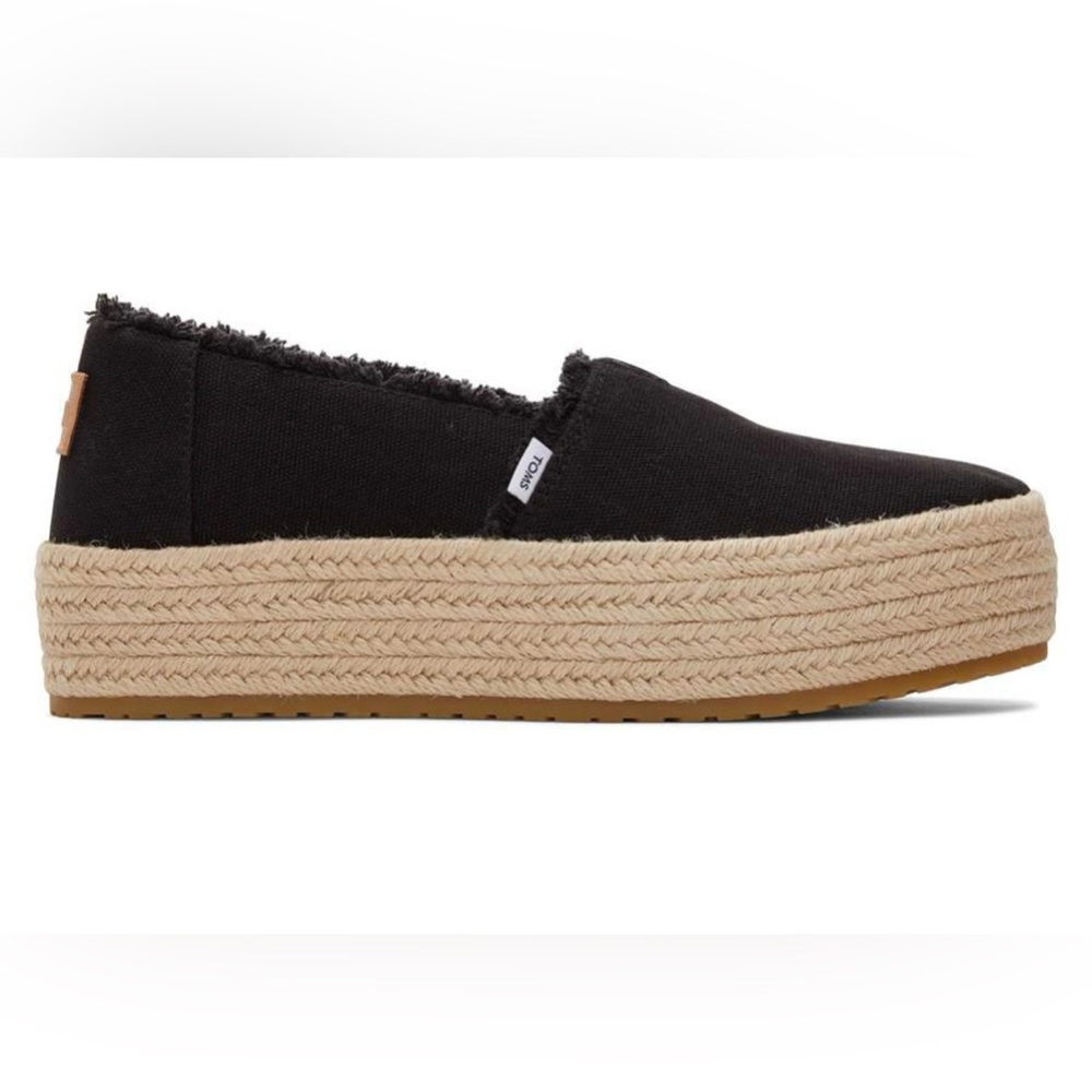 Toms Valencia Black Canvas Platform Espadrille